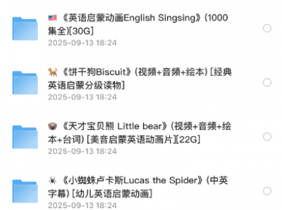 儿童英语启蒙动画大合集  视频+音频+绘本，600G经典英语启蒙分级读物套装！ ​​​